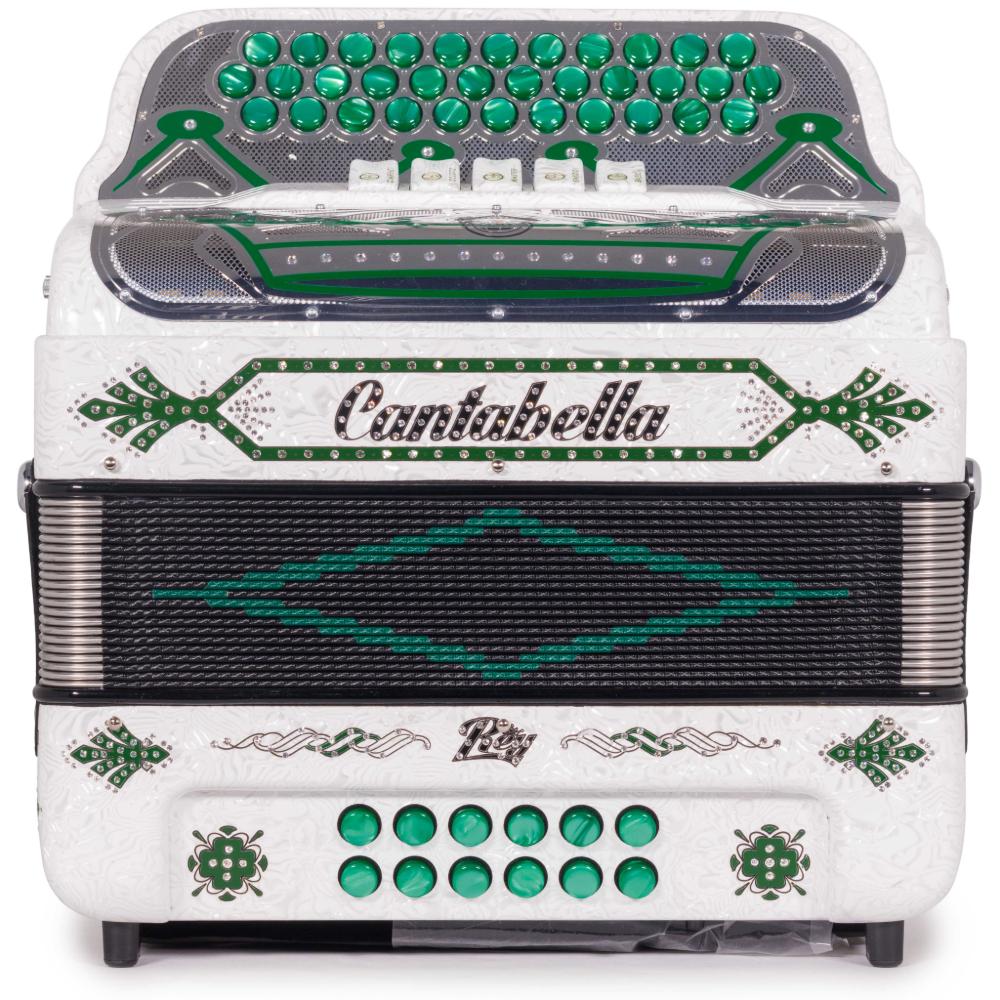 Cantabella Rey II 5 Switch FBE Celluloid White Waves with Green Accessories