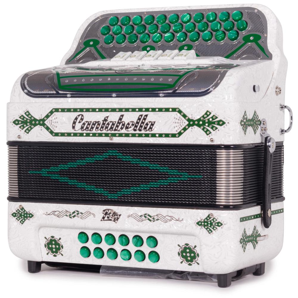 Cantabella Rey II 5 Switch FBE Celluloid White Waves with Green Accessories