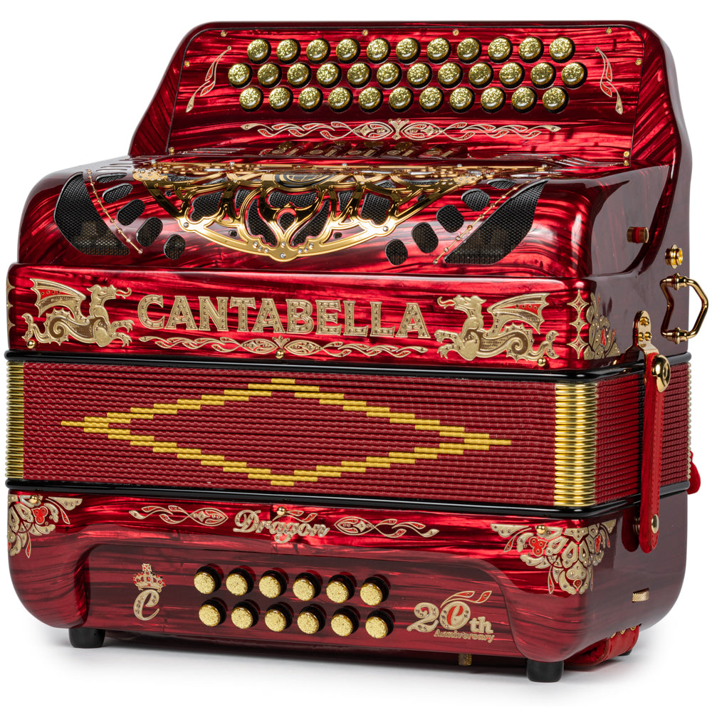 Cantabella Dragon Accordion 5 Switch EAD Celluloid Red and Gold