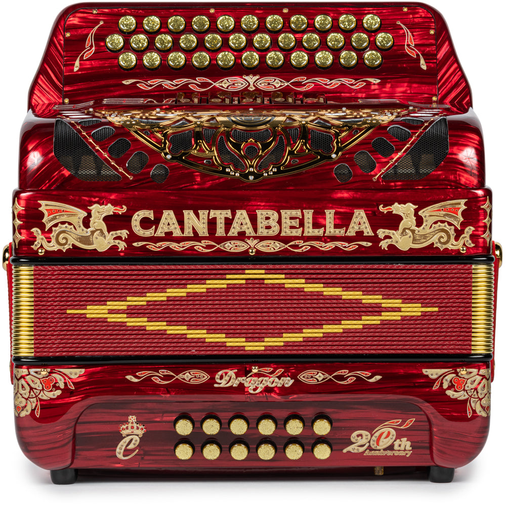 Cantabella Dragon Accordion 5 Switch EAD Celluloid Red and Gold