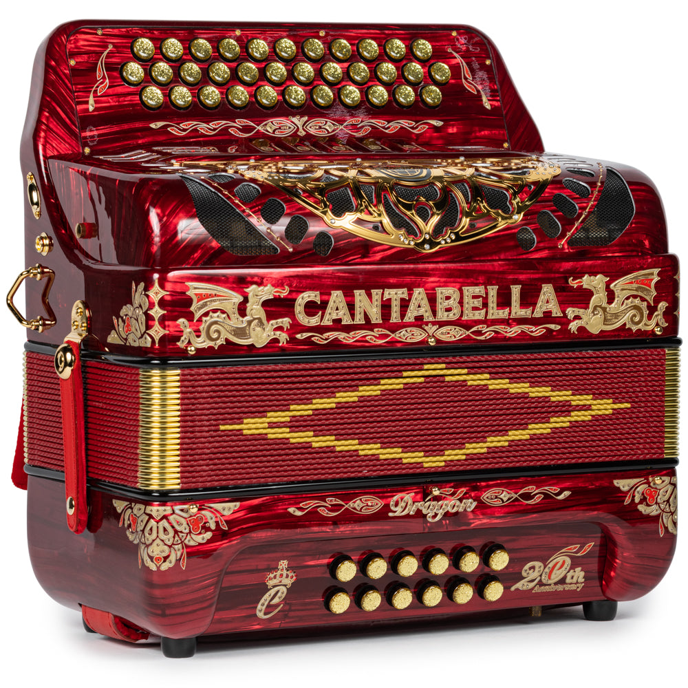 Cantabella Dragon Accordion 5 Switch EAD Celluloid Red and Gold