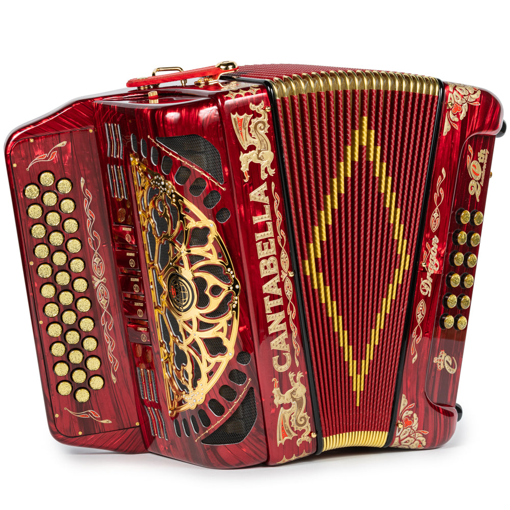 Cantabella Dragon Accordion 5 Switch EAD Celluloid Red and Gold