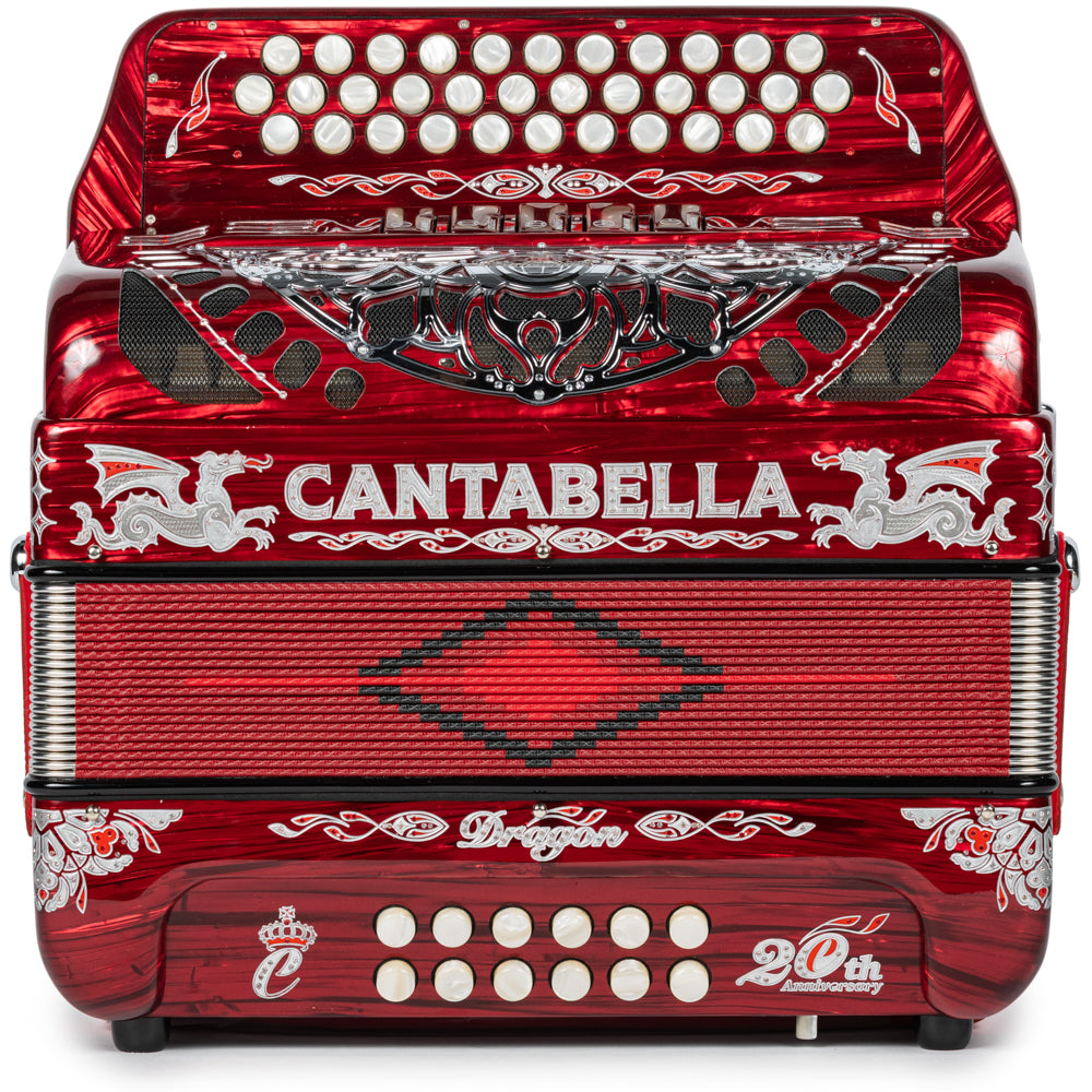Cantabella Dragon Accordion 5 Switch FBE Celluloid Red and Silver