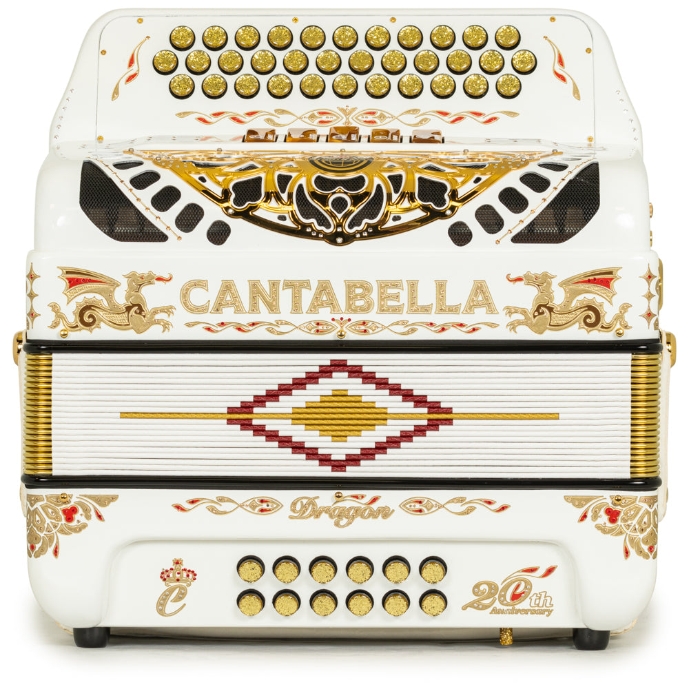 Cantabella Dragon Accordion 5 Switch FBE White and Gold