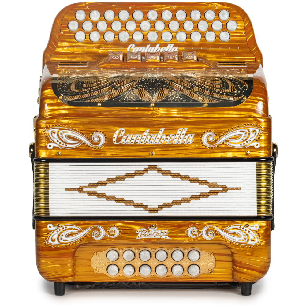 Cantabella Reina Accordion 5 Switch EAD Celluloid Golden Wood with Painted Fretboard
