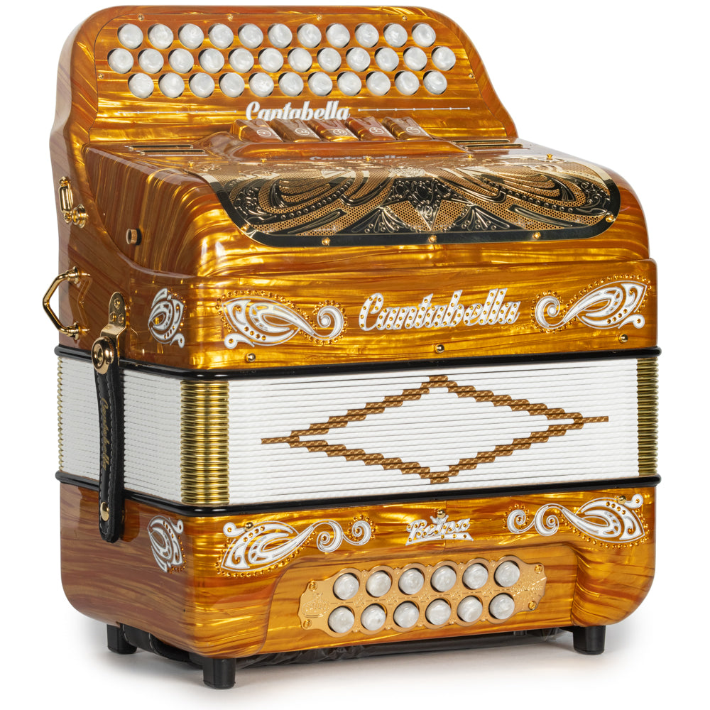 Cantabella Reina Accordion 5 Switch EAD Celluloid Golden Wood with Painted Fretboard