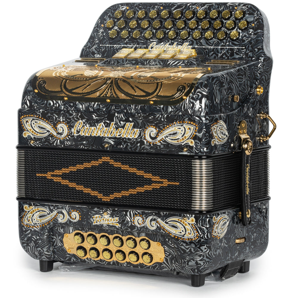 Cantabella Reina Accordion 5 Switch EAD Special Celluloid Grey Wave with Gold Painted Fretboard