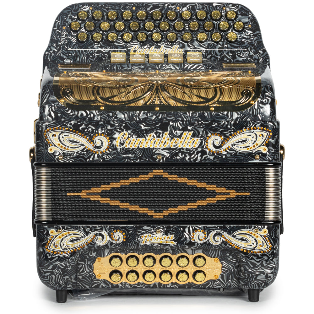 Cantabella Reina Accordion 5 Switch EAD Special Celluloid Grey Wave with Gold Painted Fretboard