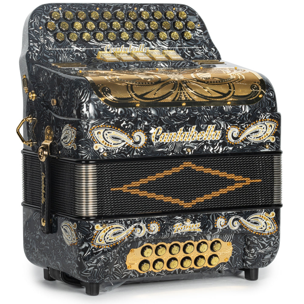 Cantabella Reina Accordion 5 Switch EAD Special Celluloid Grey Wave with Gold Painted Fretboard