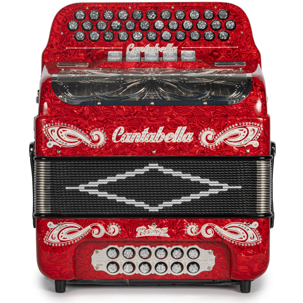 Cantabella Reina Accordion 5 Switch EAD Special Celluloid Red Wave with Painted Fretboard