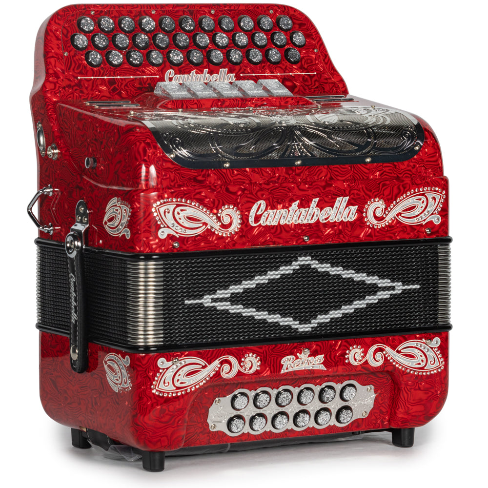 Cantabella Reina Accordion 5 Switch FBE Special Celluloid Red Wave with Painted Fretboard