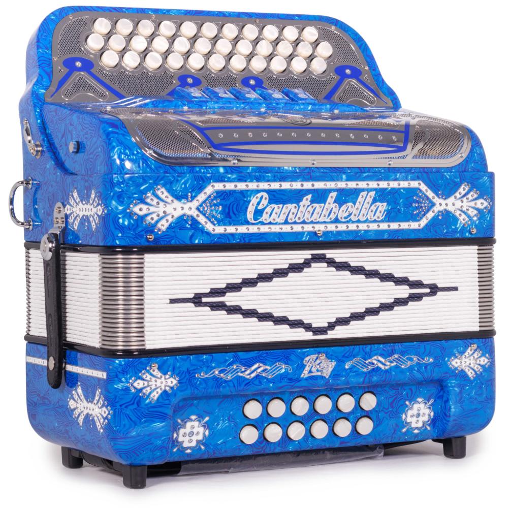 Cantabella Rey II 5 Switch EAD Celluloid Blue Waves with Silver and White Accessories