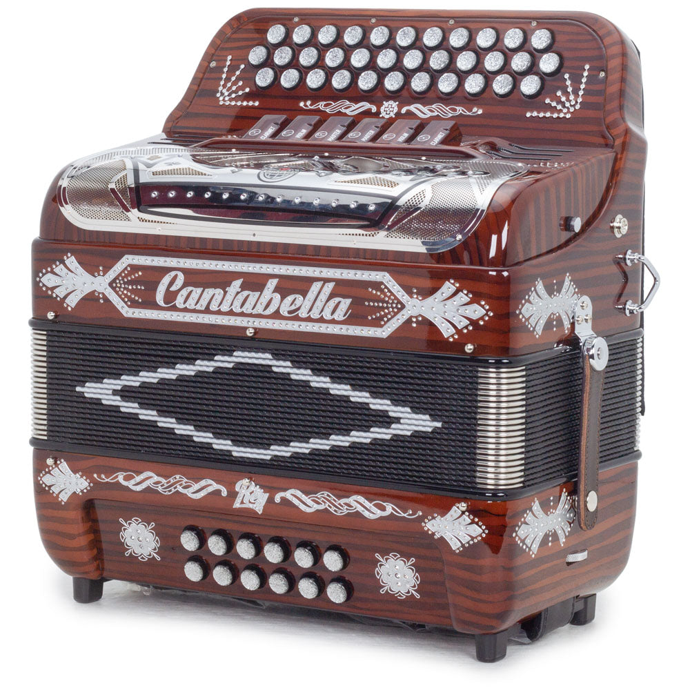 Cantabella Rey II Accordion 6 Switches EAD/GCF Dark Wood with Silver Designs-accordion-Cantabella- Hermes Music