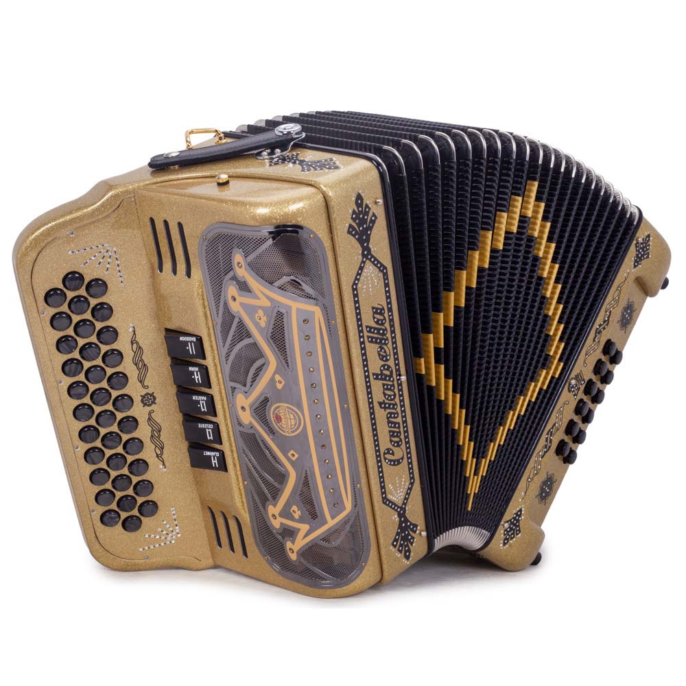 Cantabella Rey II Accordion EAD 5 Switches Gold Glitter Black Designs-accordion-Cantabella- Hermes Music