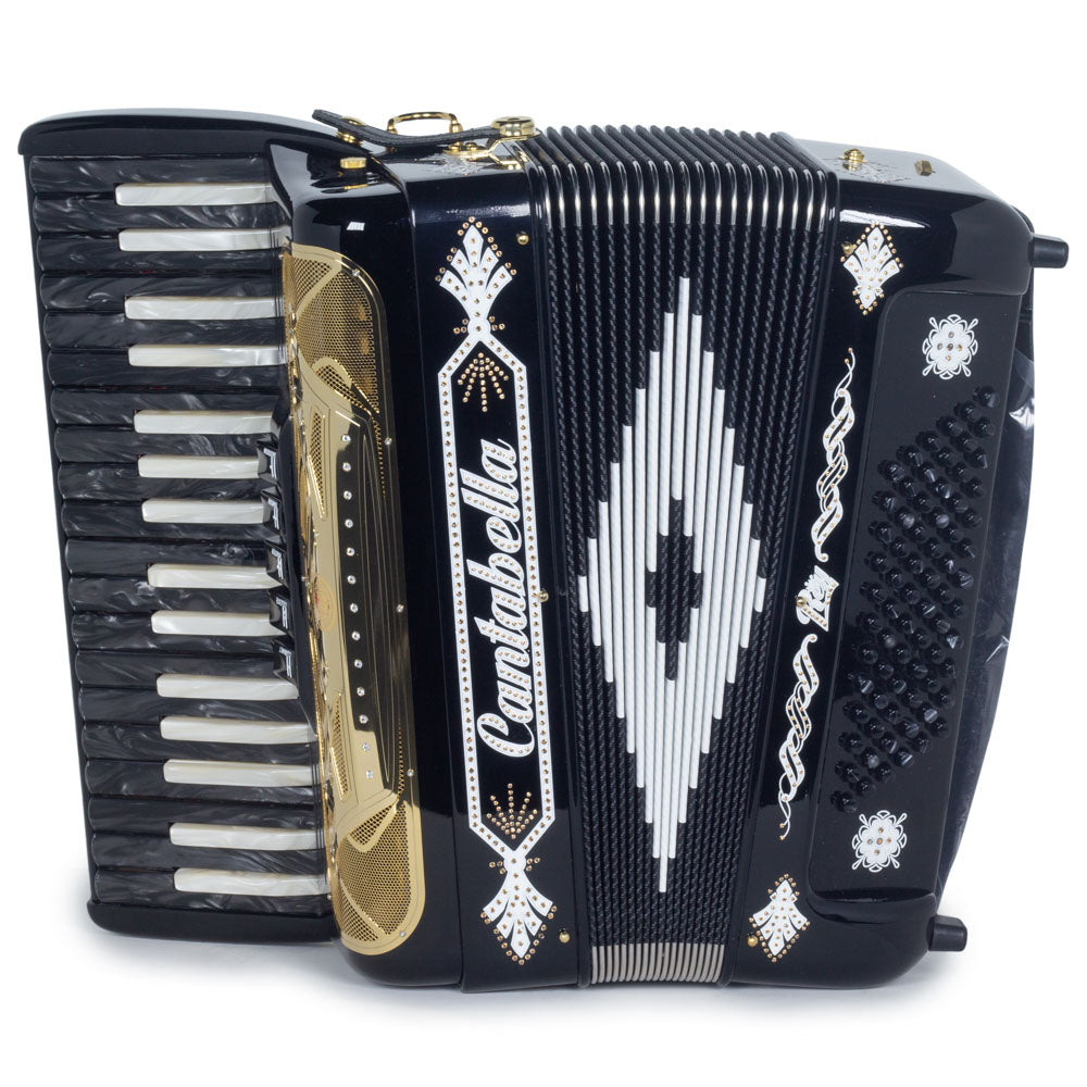 Cantabella Rey Piano Accordion 5 Switches Glossy Black with Gold Designs-accordion-Cantabella- Hermes Music