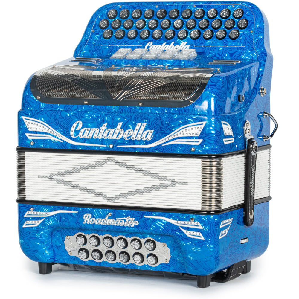 Cantabella Roadmaster Accordion 5 Switch EAD Celluloid Blue Waves with Painted Fretboard