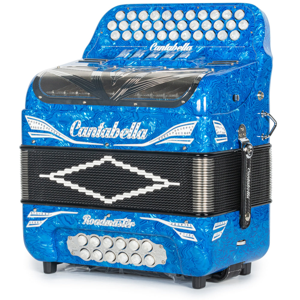 Cantabella Roadmaster Accordion 5 Switch EAD Celluloid Blue Waves with Painted Fretboard