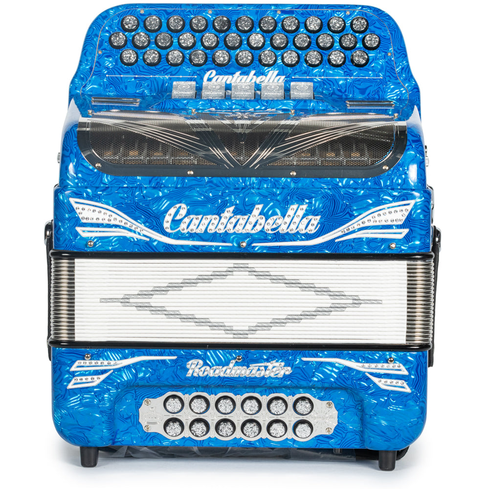 Cantabella Roadmaster Accordion 5 Switch EAD Celluloid Blue Waves with Painted Fretboard
