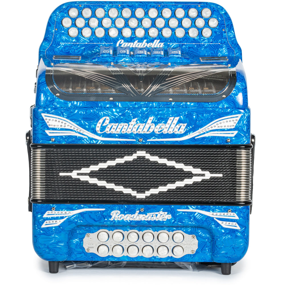 Cantabella Roadmaster Accordion 5 Switch EAD Celluloid Blue Waves with Painted Fretboard