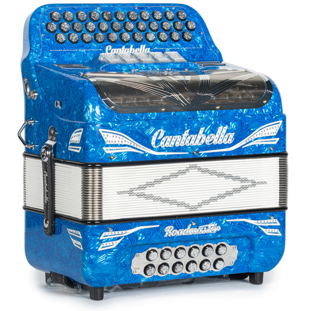 Cantabella Roadmaster Accordion 5 Switch EAD Celluloid Blue Waves with Painted Fretboard