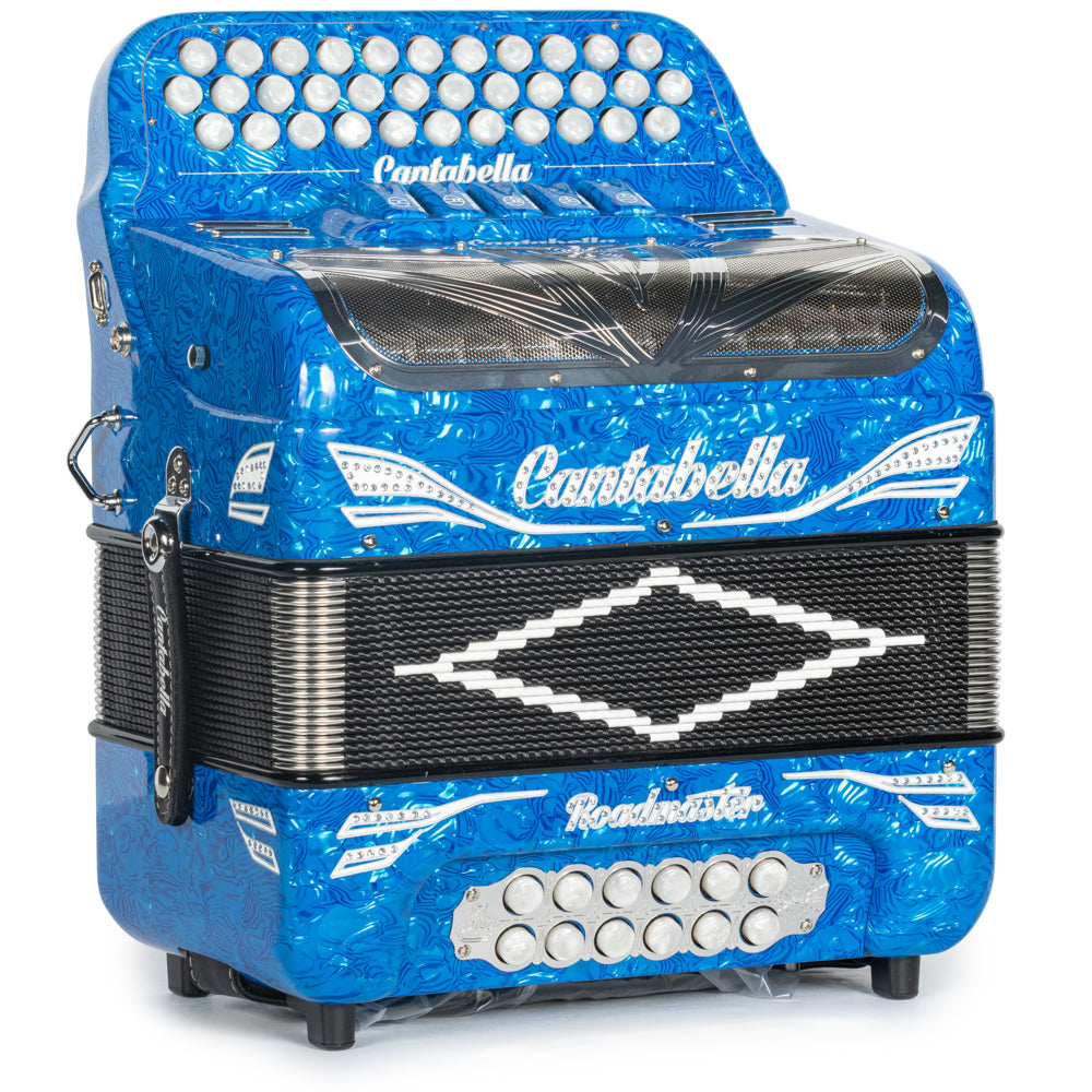 Cantabella Roadmaster Accordion 5 Switch EAD Celluloid Blue Waves with Painted Fretboard