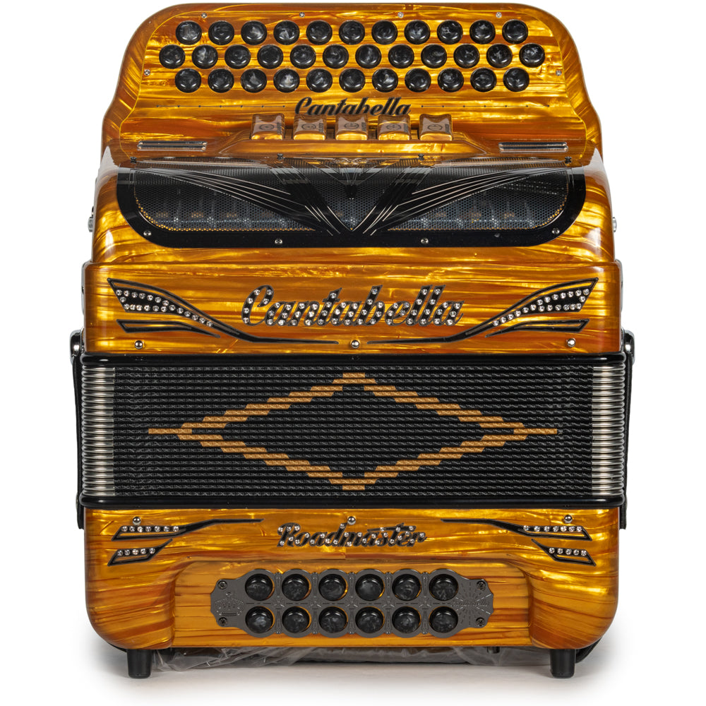 Cantabella Roadmaster Accordion 5 Switch GCF Celluloid Golden Wood with Painted Fretboard