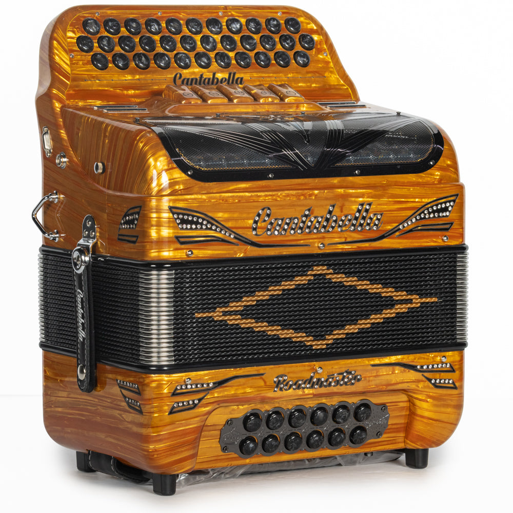 Cantabella Roadmaster Accordion 5 Switch GCF Celluloid Golden Wood with Painted Fretboard
