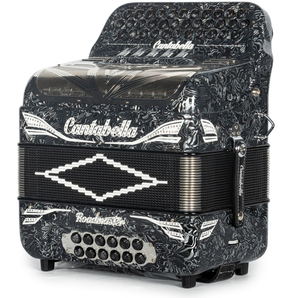 Cantabella Roadmaster Accordion 5 Switch EAD Celluloid Grey Waves with White Painted Fretboard