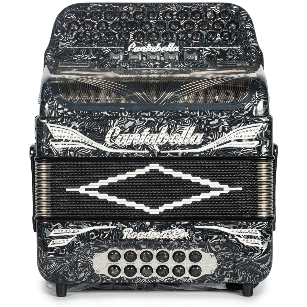 Cantabella Roadmaster Accordion 5 Switch EAD Celluloid Grey Waves with White Painted Fretboard