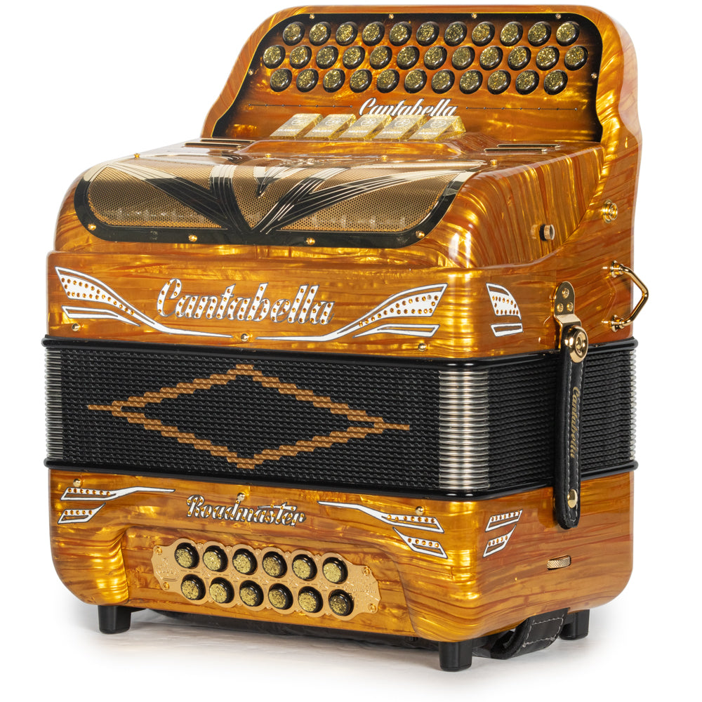 Cantabella Roadmaster Accordion 5 Switch FBE Celluloid Golden Waves with Black Painted Fretboard