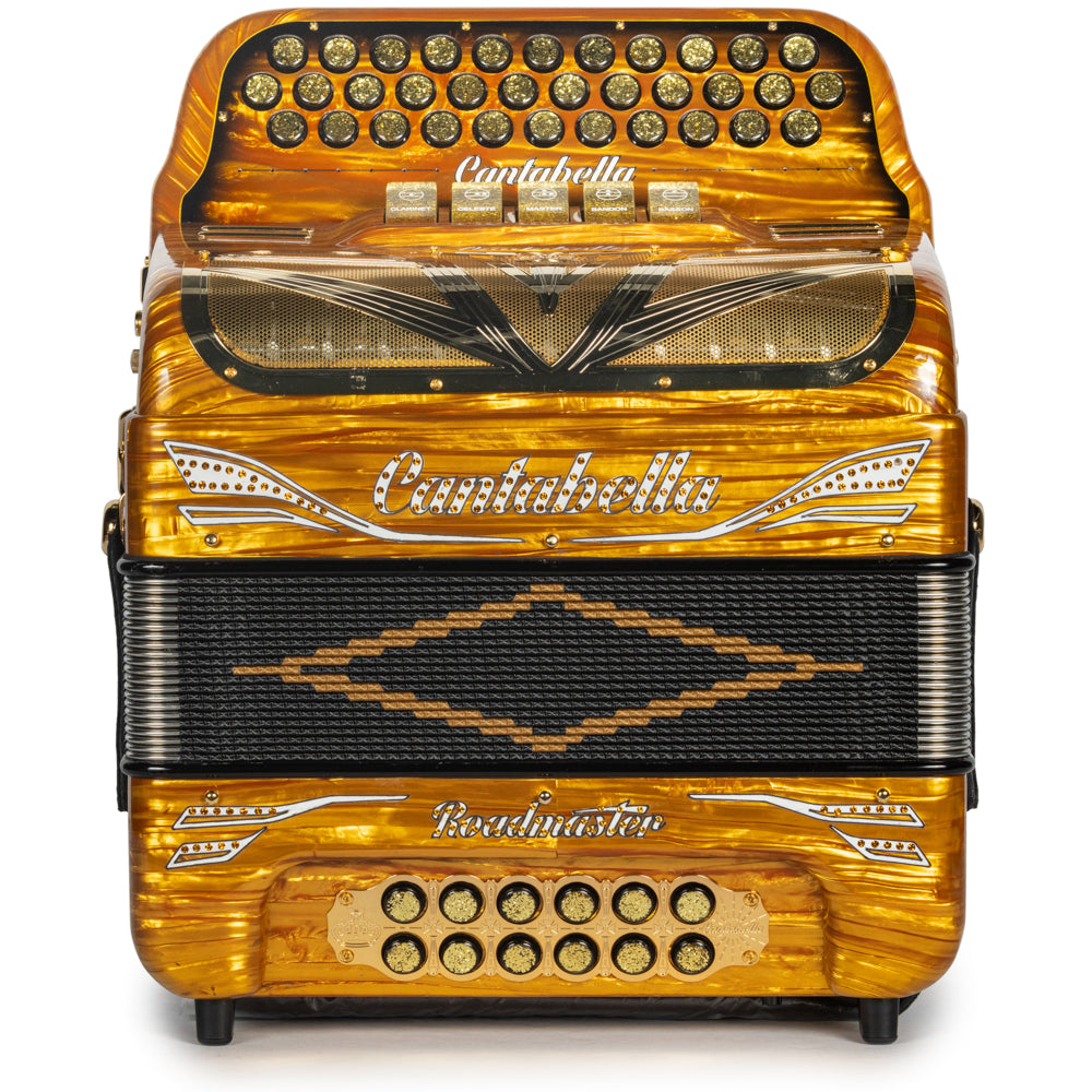 Cantabella Roadmaster Accordion 5 Switch FBE Celluloid Golden Waves with Black Painted Fretboard