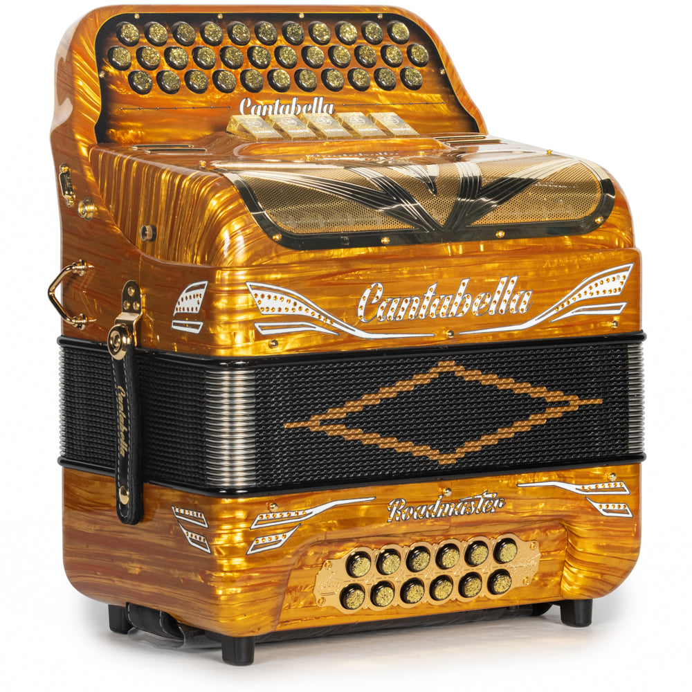 Cantabella Roadmaster Accordion 5 Switch FBE Celluloid Golden Waves with Black Painted Fretboard