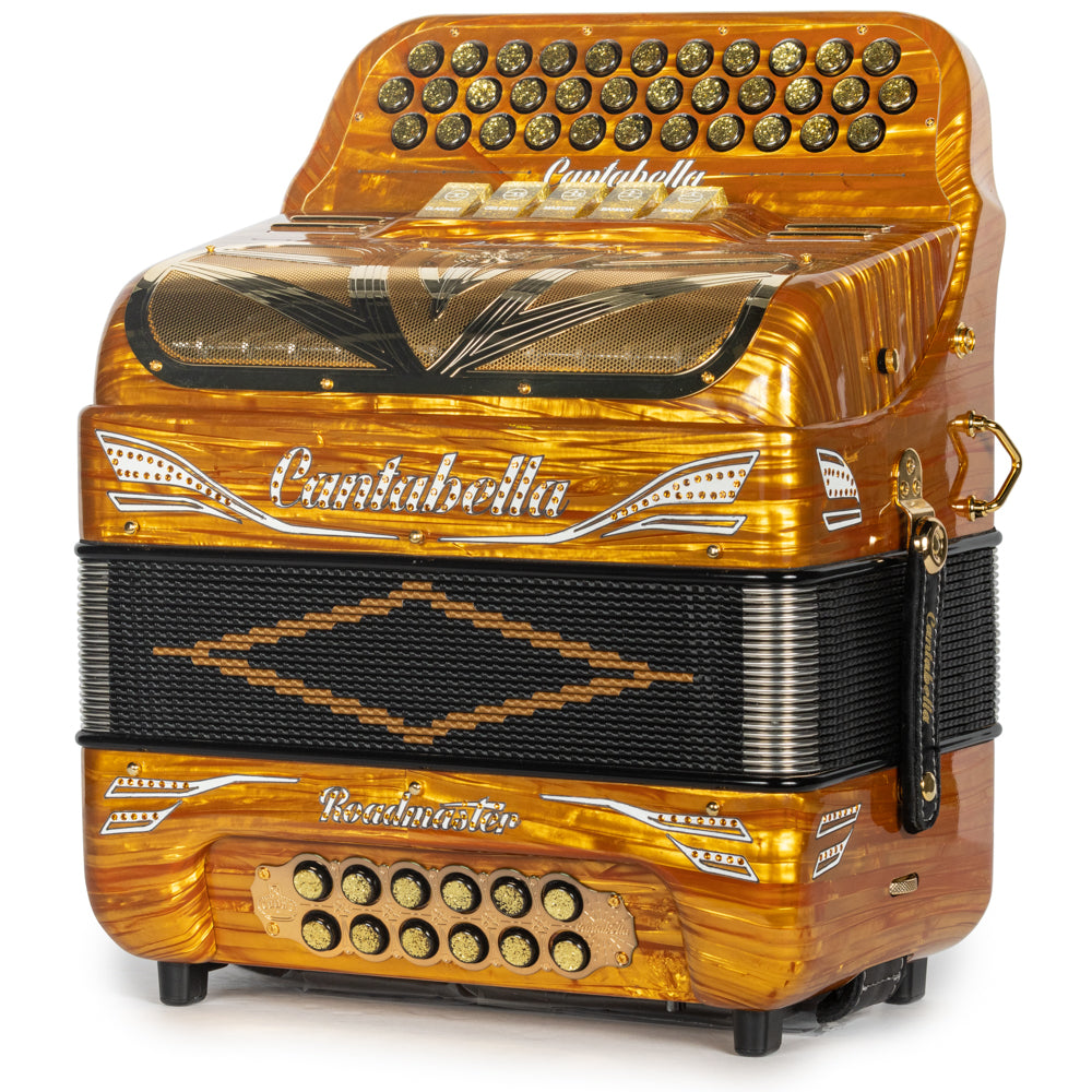 Cantabella Roadmaster Accordion 5 Switch EAD Celluloid Golden Waves with Painted Fretboard (Copy)