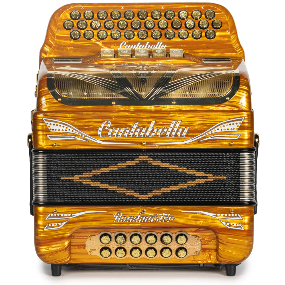 Cantabella Roadmaster Accordion 5 Switch EAD Celluloid Golden Waves with Painted Fretboard (Copy)
