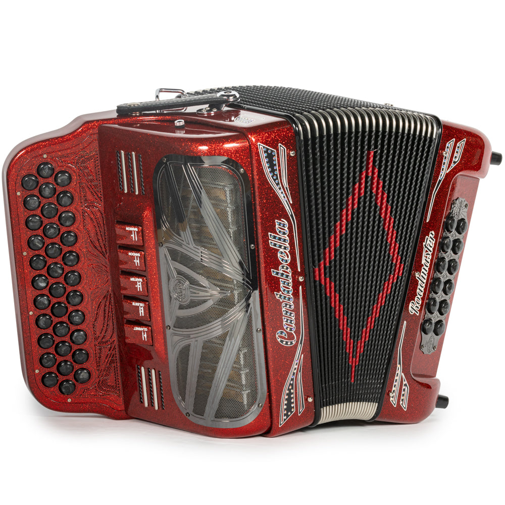 Cantabella Roadmaster Accordion Ultra Compact 5 Switch EAD Red Glitter with Black and Painted Fretboard