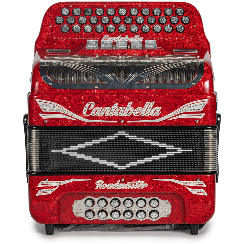 Cantabella Roadmaster Accordion Ultra Compact 5 Switch FBE Celluloid Wavy Red with Painted Fretboard