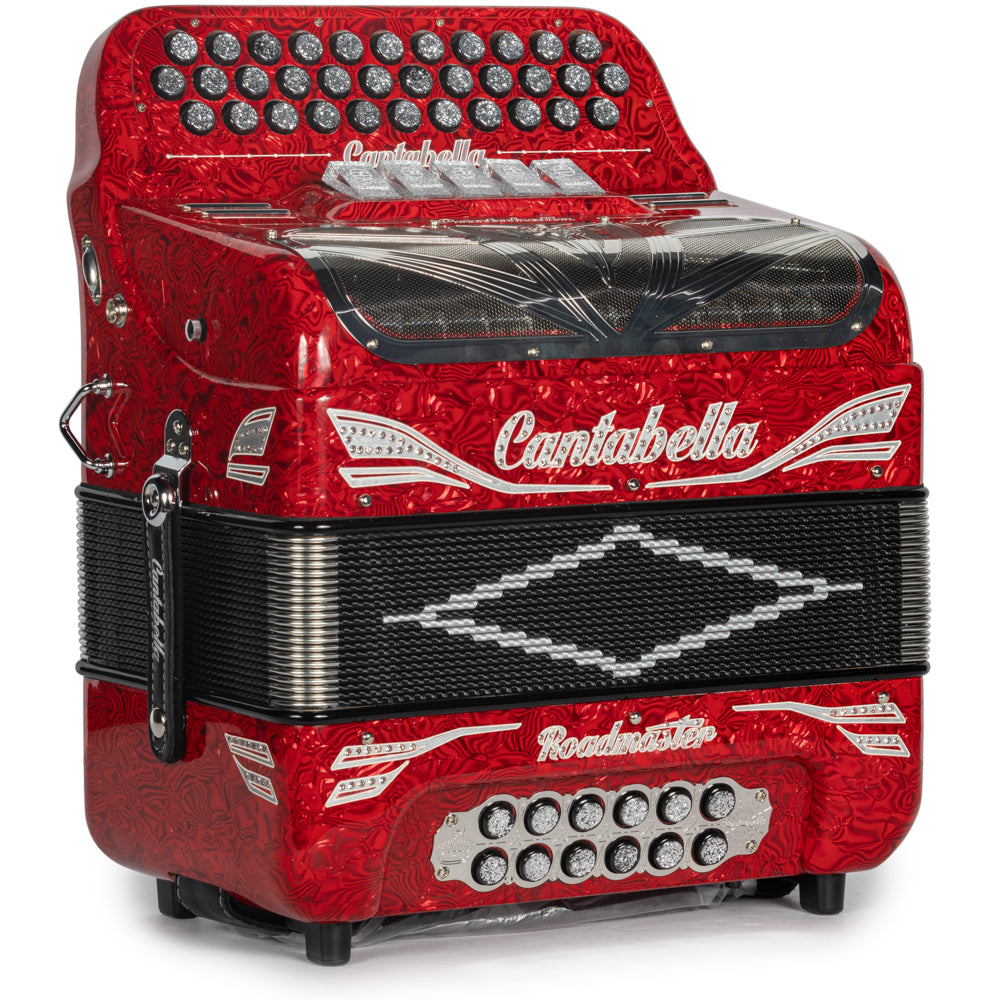 Cantabella Roadmaster Accordion Ultra Compact 5 Switch FBE Celluloid Wavy Red with Painted Fretboard