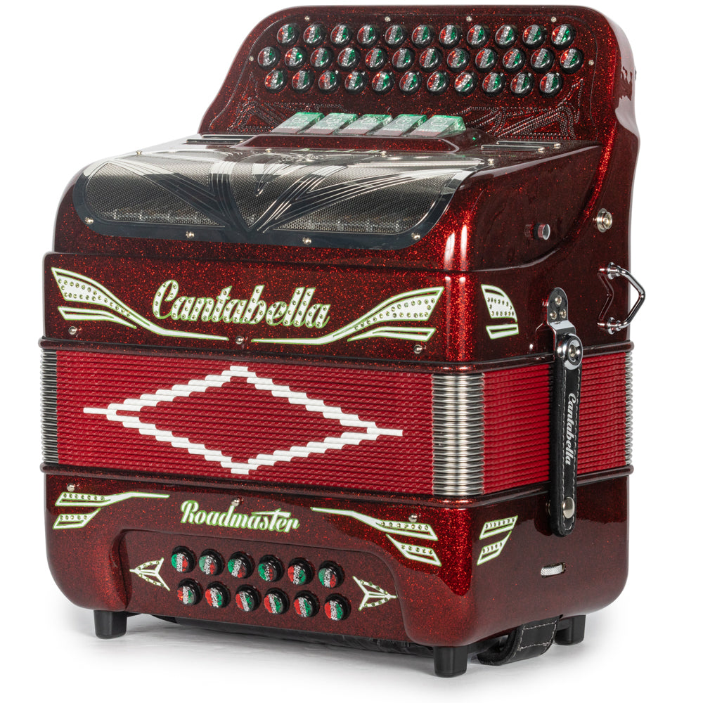Cantabella Roadmaster Accordion Ultra Compact 5 Switch FBE Red Glitter with Painted Fretboard