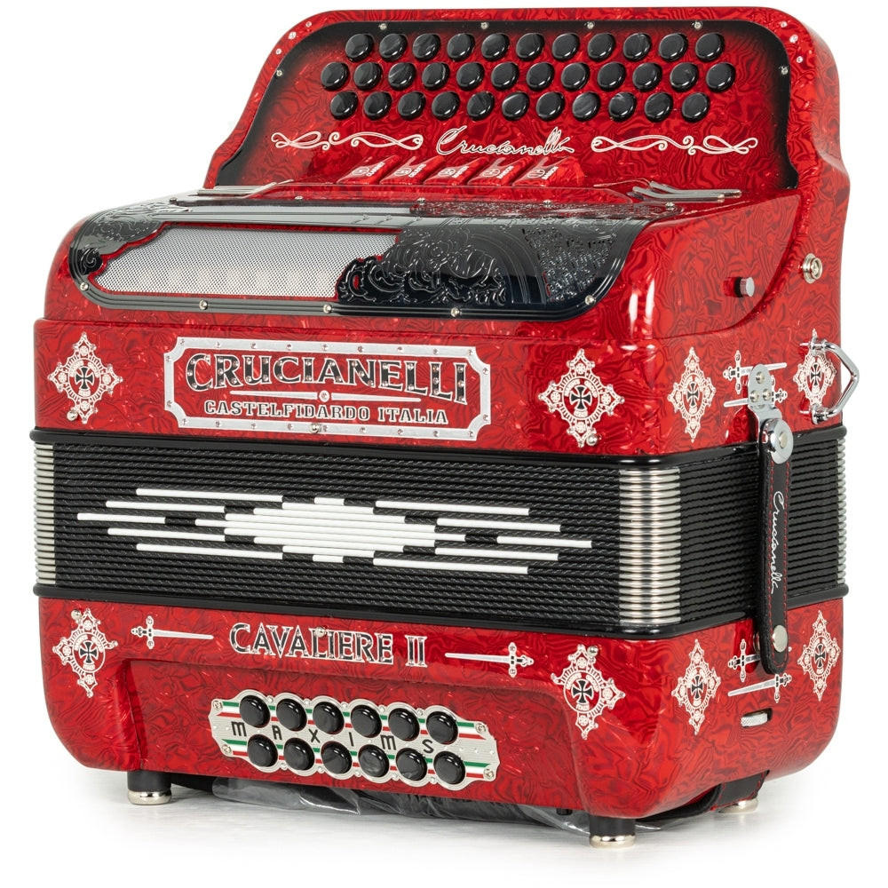 Crucianelli Cavaliere II 5 Switch EAD Accordion in Celluloid Red Waves with Silver