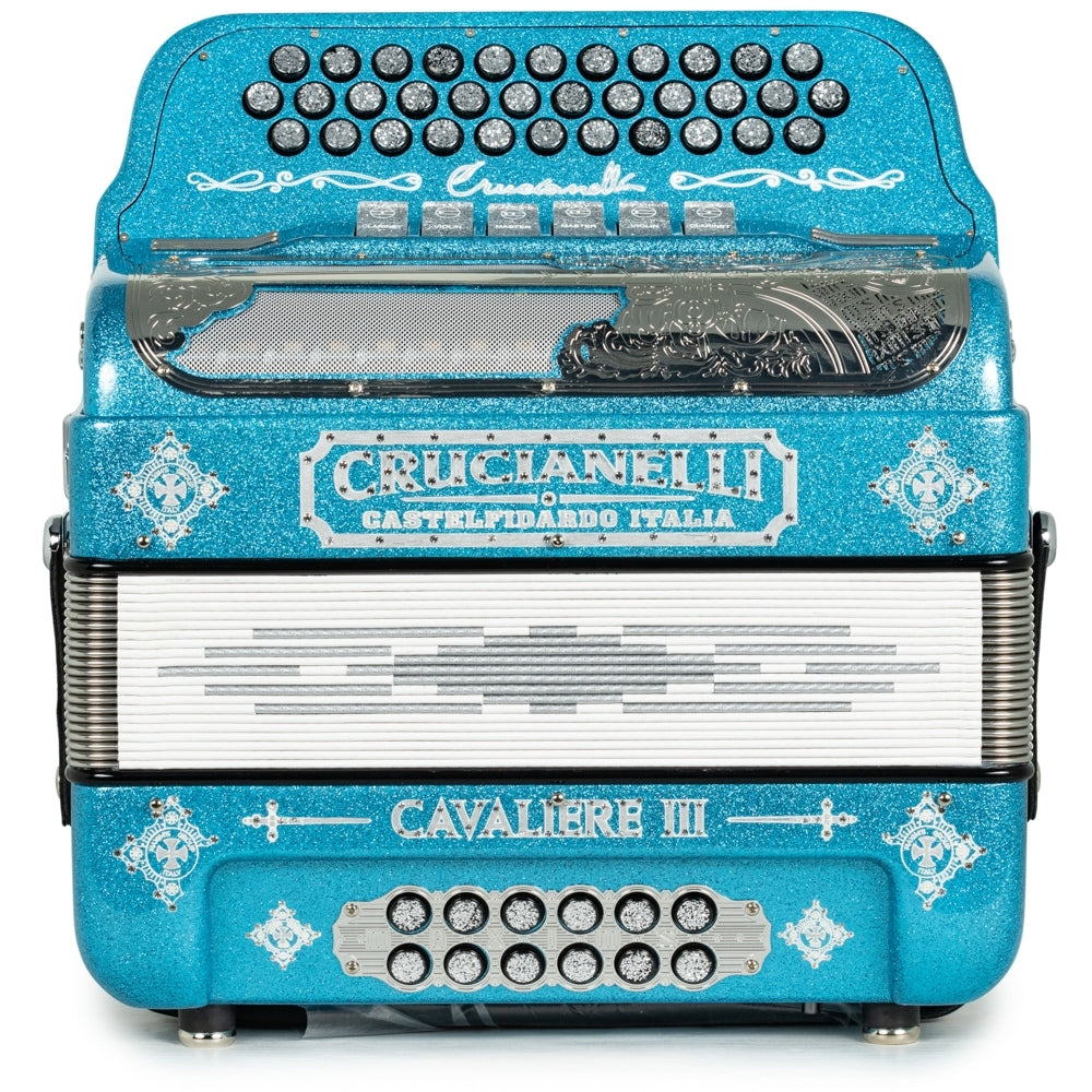 Crucianelli Cavaliere III 6 Switch 2-Tone FBE-EAD Accordion in Light Blue Glitter with Silver