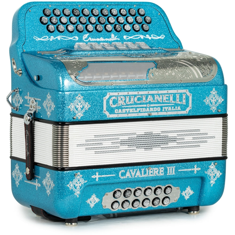 Crucianelli Cavaliere III 6 Switch 2-Tone FBE-EAD Accordion in Light Blue Glitter with Silver