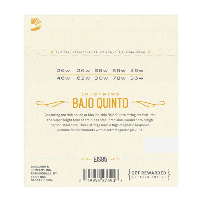 D'Addario EJS85 Bajo Quinto 10-String Set-accessories-Daddario- Hermes Music