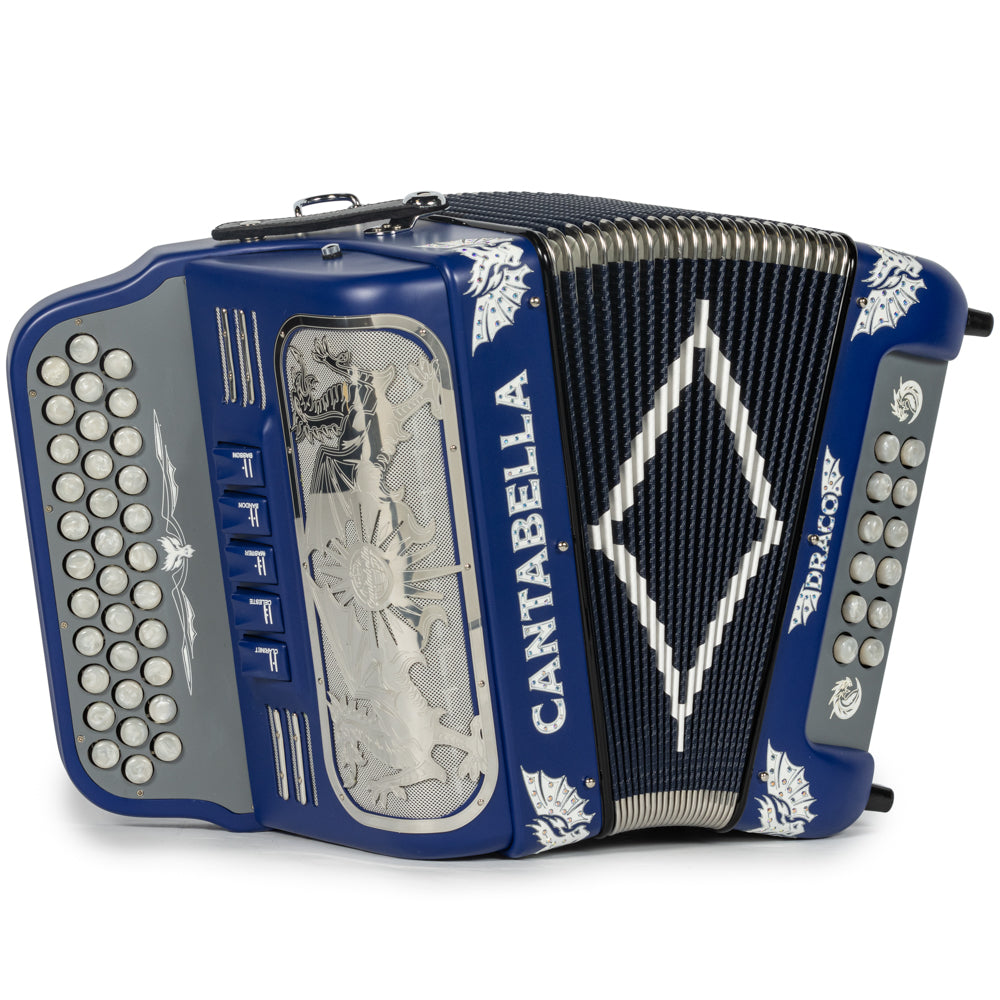 Cantabella Draco Accordion 5 Switch FBE Matte Blue with White-Cantabella-Hermes Music-Accordion Pro Shop