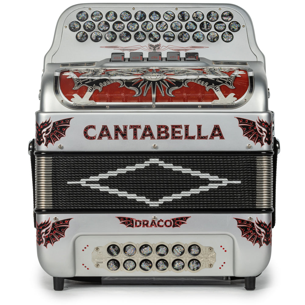 Cantabella Draco Accordion 5 Switch GCF Matte Silver with Red-Cantabella-Hermes Music-Accordion Pro Shop