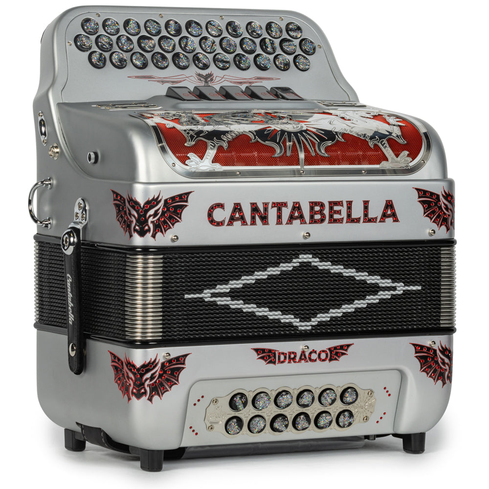 Cantabella Draco Accordion 5 Switch GCF Matte Silver with Red-Cantabella-Hermes Music-Accordion Pro Shop