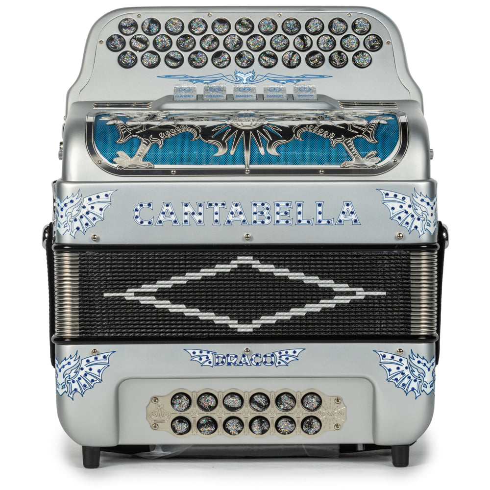 Cantabella Draco Accordion 5 Switch FBE Matte Silver with Blue-Cantabella-Hermes Music-Accordion Pro Shop