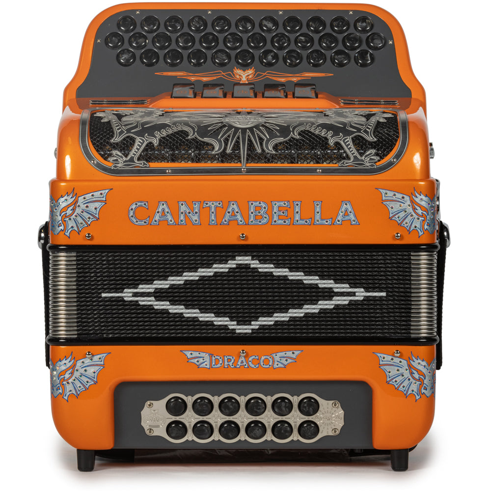 Cantabella Draco Accordion 5 Switch FBE Orange with Silver and Black-Cantabella-Hermes Music-Accordion Pro Shop