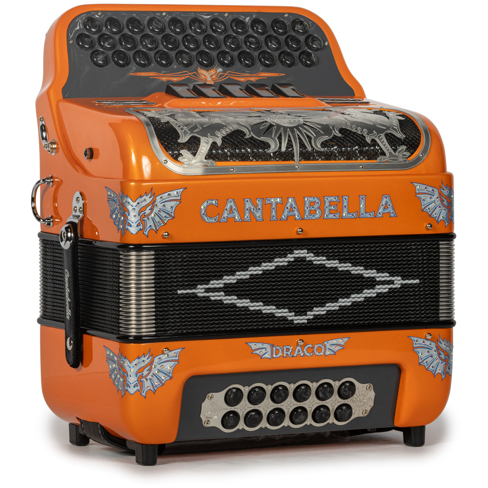 Cantabella Draco Accordion 5 Switch FBE Orange with Silver and Black-Cantabella-Hermes Music-Accordion Pro Shop