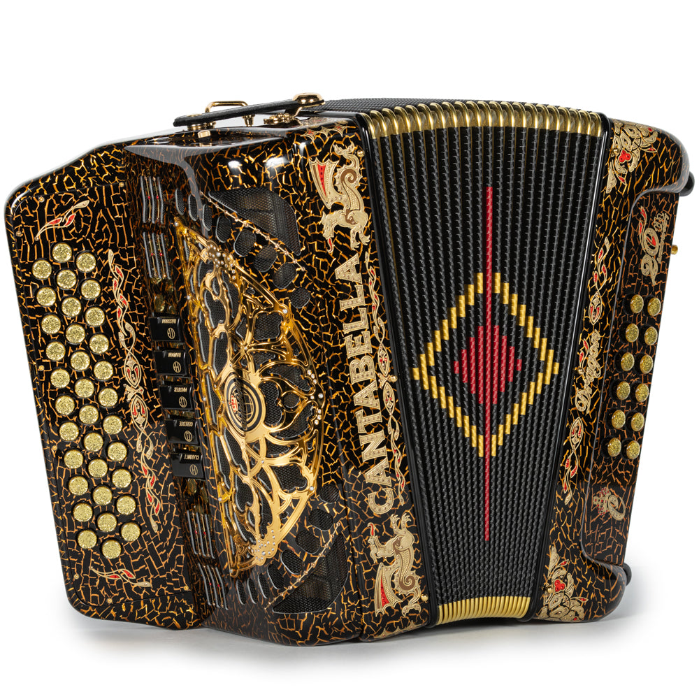 Cantabella Dragon Accordion 5 Switch EAD Celluloid Crackled Gold