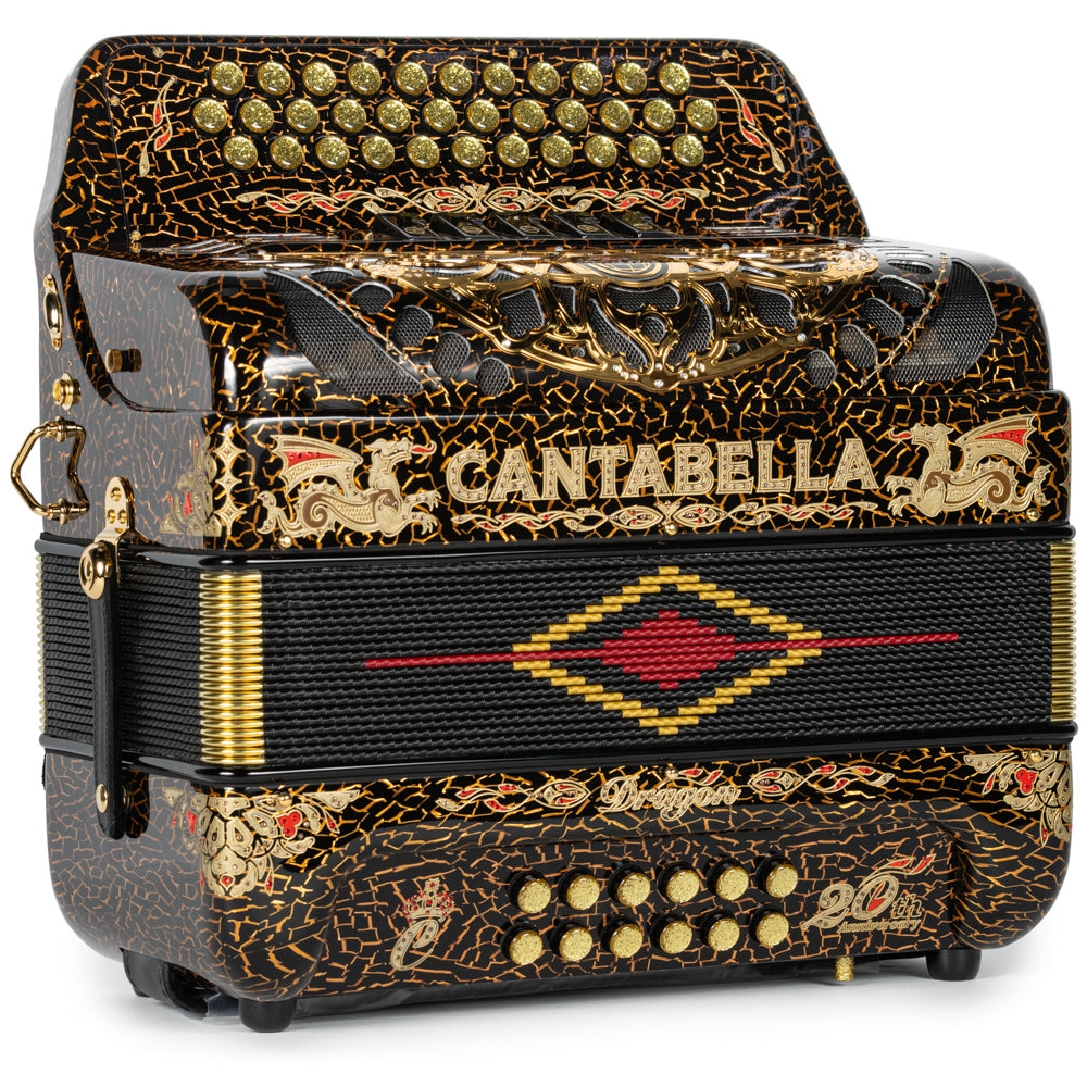 Cantabella Dragon Accordion 5 Switch EAD Celluloid Crackled Gold